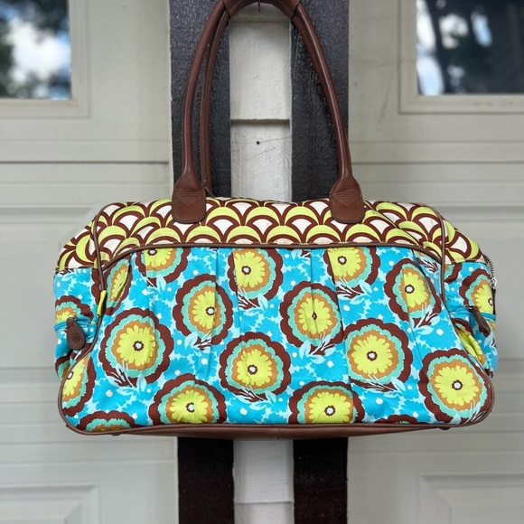 Chic Floral Travel Bag - Blue and Brown - Picture 2 of 15